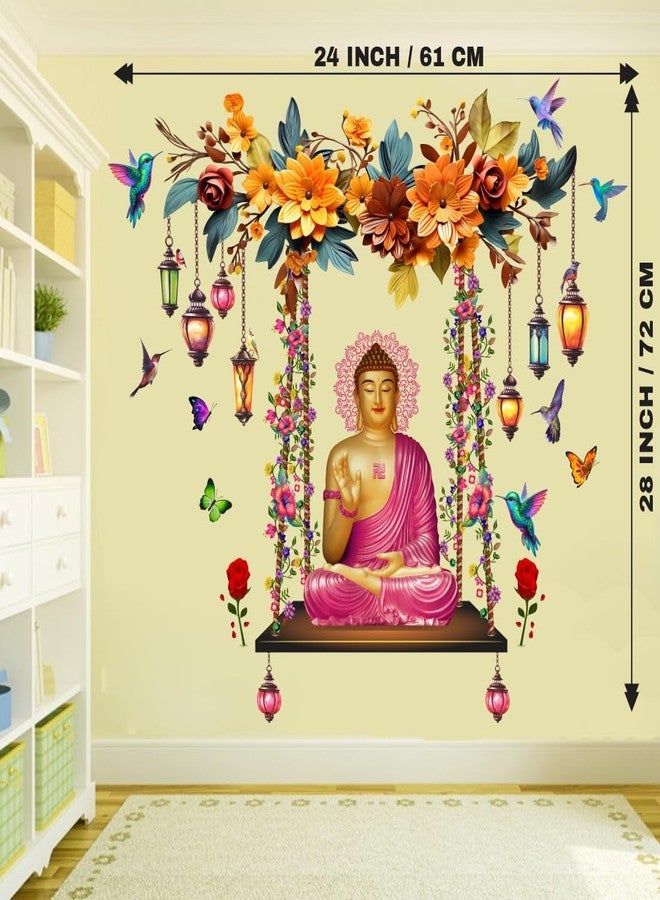 DivineDesigns ملصق حائط من تصميمات ديفاين ديزاينز، مزين بزهرة بوذا الوردية والفراشات - Image 3